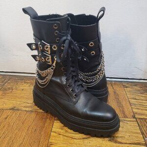 ZARA WOMEN'S LEATHER PLATFORM MOTO COMBAT BOOTS